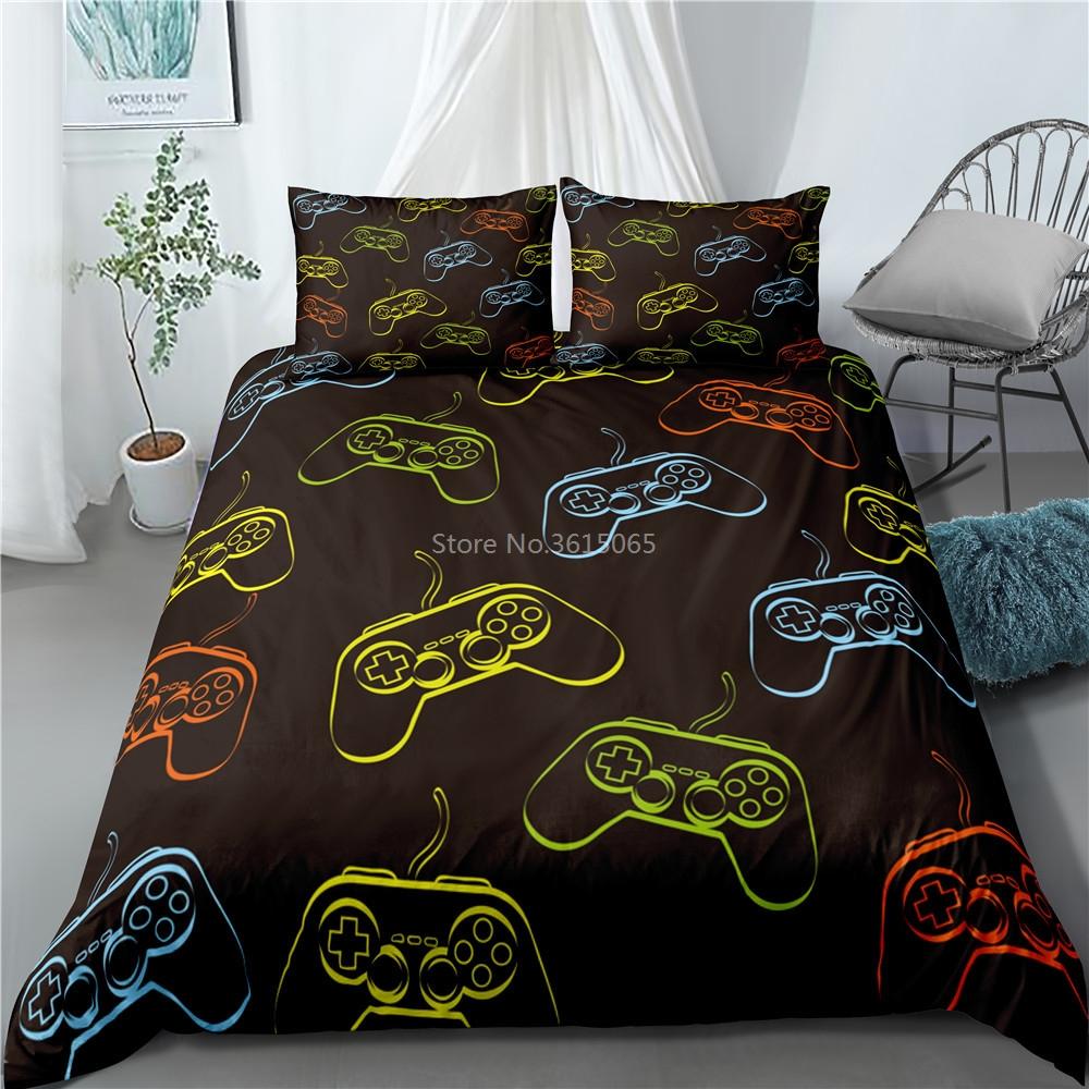 

White Gamer Gamepad Pattern Bedding Sets Bed Linen Bedclothes Adult Kid Cartoon Duvet Cover Pillowcase Twin Full Queen King Size 135x200cm