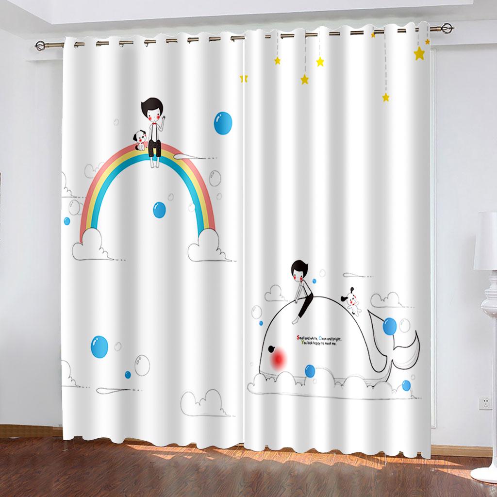 2Pcs Customized Animated Cartoon Small Fresh 3D Printing Curtains, Decorative Curtains For Bedroom, Living Room And Office