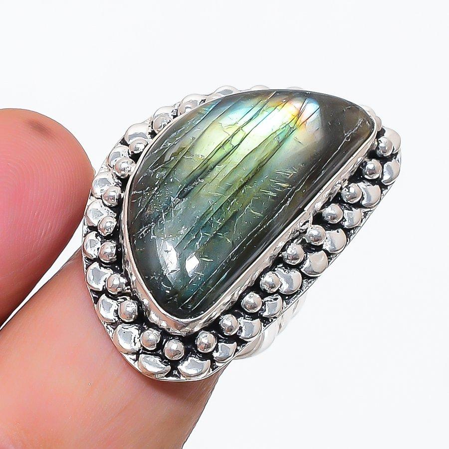 Natural Labradorite Gemstone 925 Sterling Silver Jewelry Ring Size 7.5 J0b66