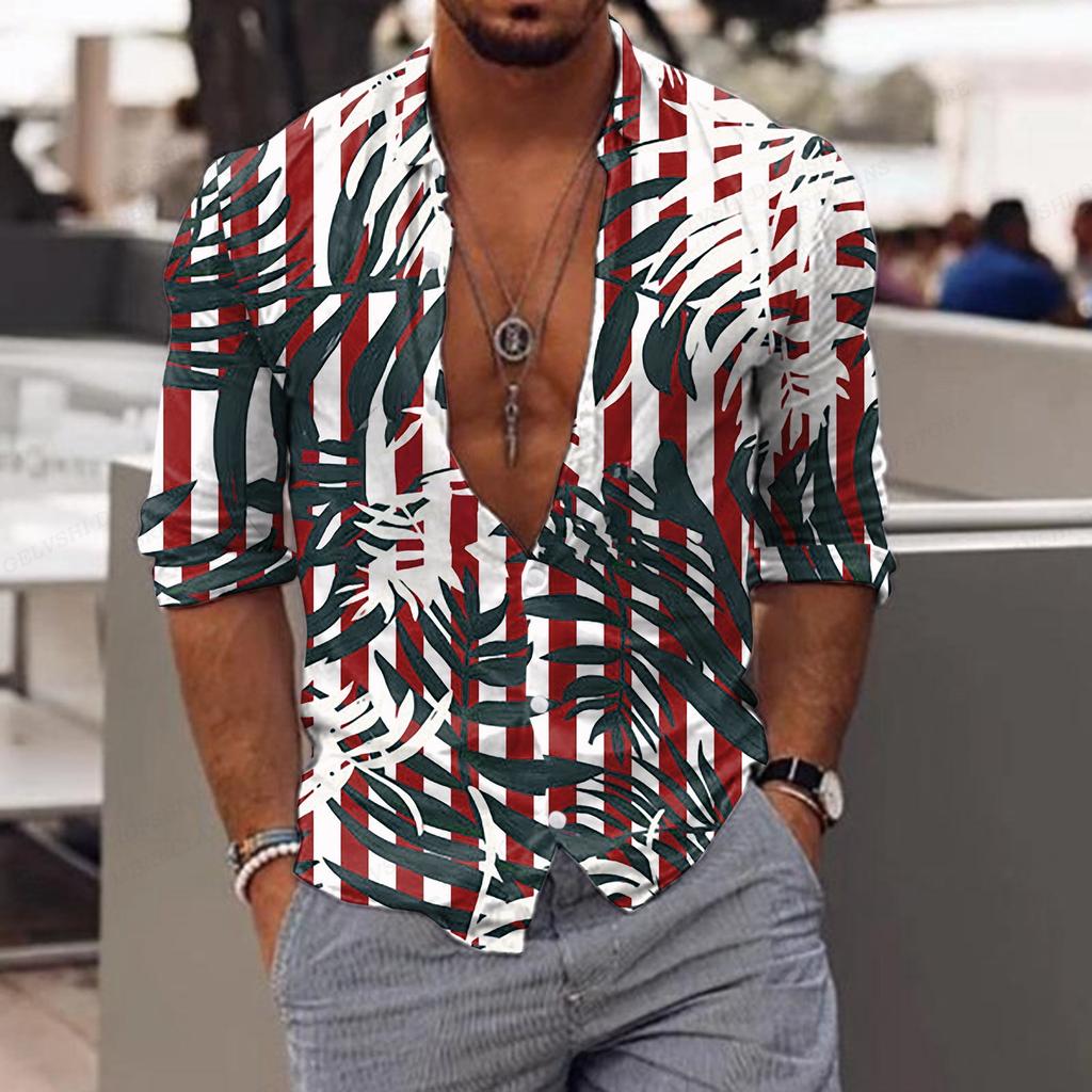 Herren Blumenhemd Tropic Leaf 3D-Druck Hemden Männer Mode Hawaiihemd Lässige Strand Kurzarm Bluse Herren Revershemd Junge