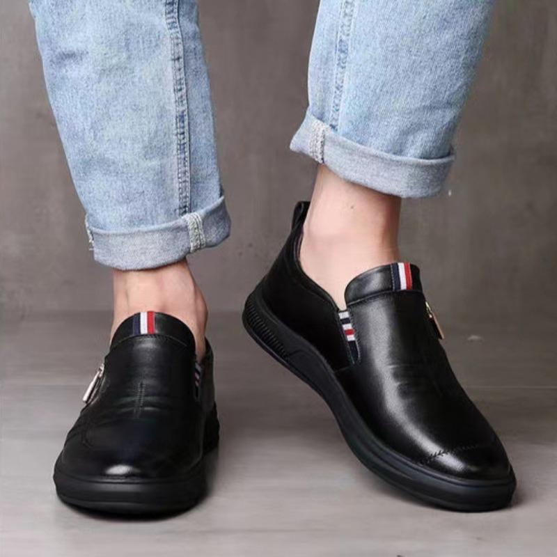 Fashion Brand Leather Shoes Men 2025Spring  PU Casual Shoes Business Work Formal Dress Shoes Moccasins Side Zipper Drive Loafers