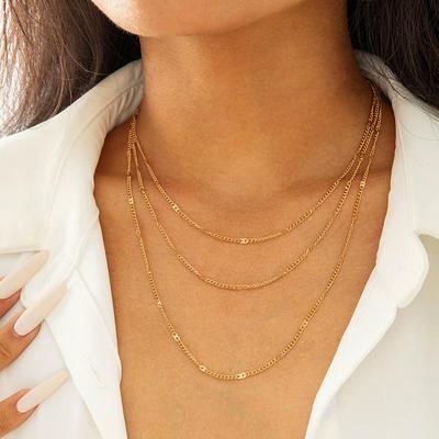 Personalized Minimalist Metallic Three-Layer Thin Chain Necklace Ladies' Party Gifts Fashionable Jewelry