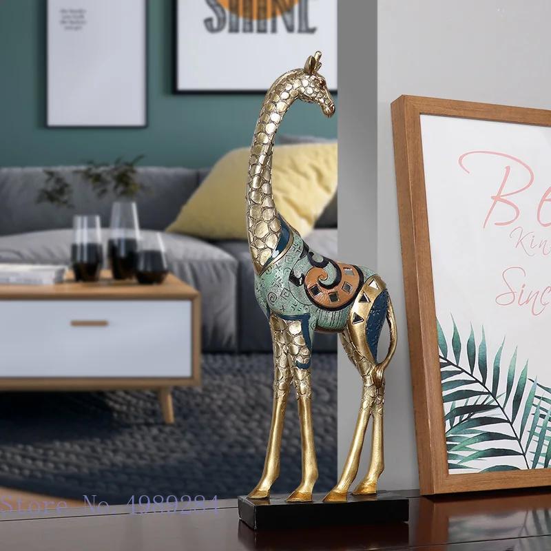 Scultura di Animale Simulato Giraffa Madre e Figlio Statua di Animale Dipinta Decorazione Moderna per la Casa Ornamenti Artigianali Dorati