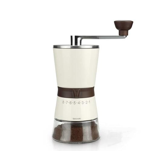 Slim Manual Coffee Grinder with Steel Blade, Glass Storage Container, 8 Adjustable Grind Levels, 75g Hopper Capacity, Adjustable from Extra Coarse To