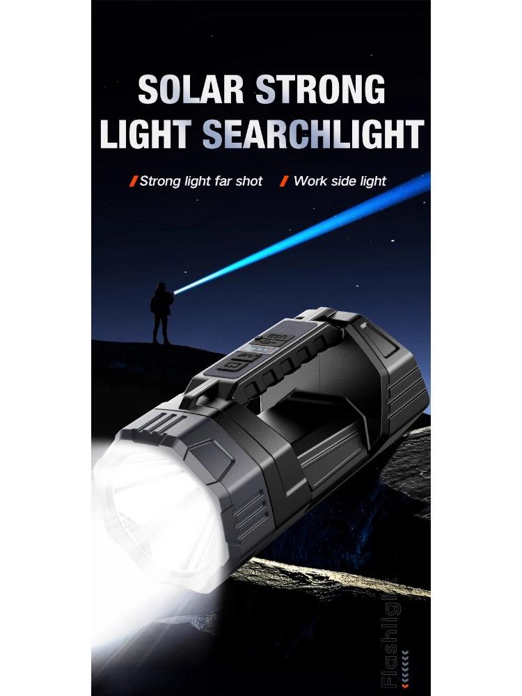 New Flashlight Solar Searchlight Strong Light Illumination Portable Handheld Flashlight Outdoor Multifunctional Lighting
