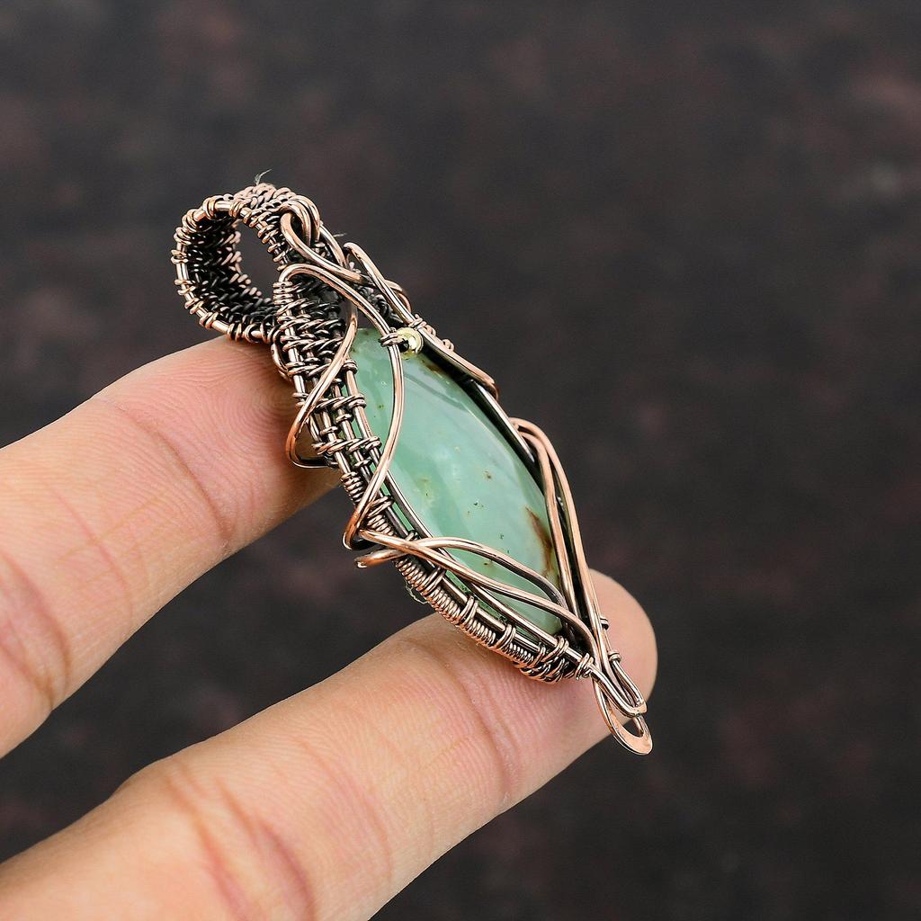 Chrysoprase Copper Pendant Wire Wrapped Gemstone Pendant Copper Jewelry Designer Pendant Gift For Her Handmade Pendant Wire Wrapped Jewelry