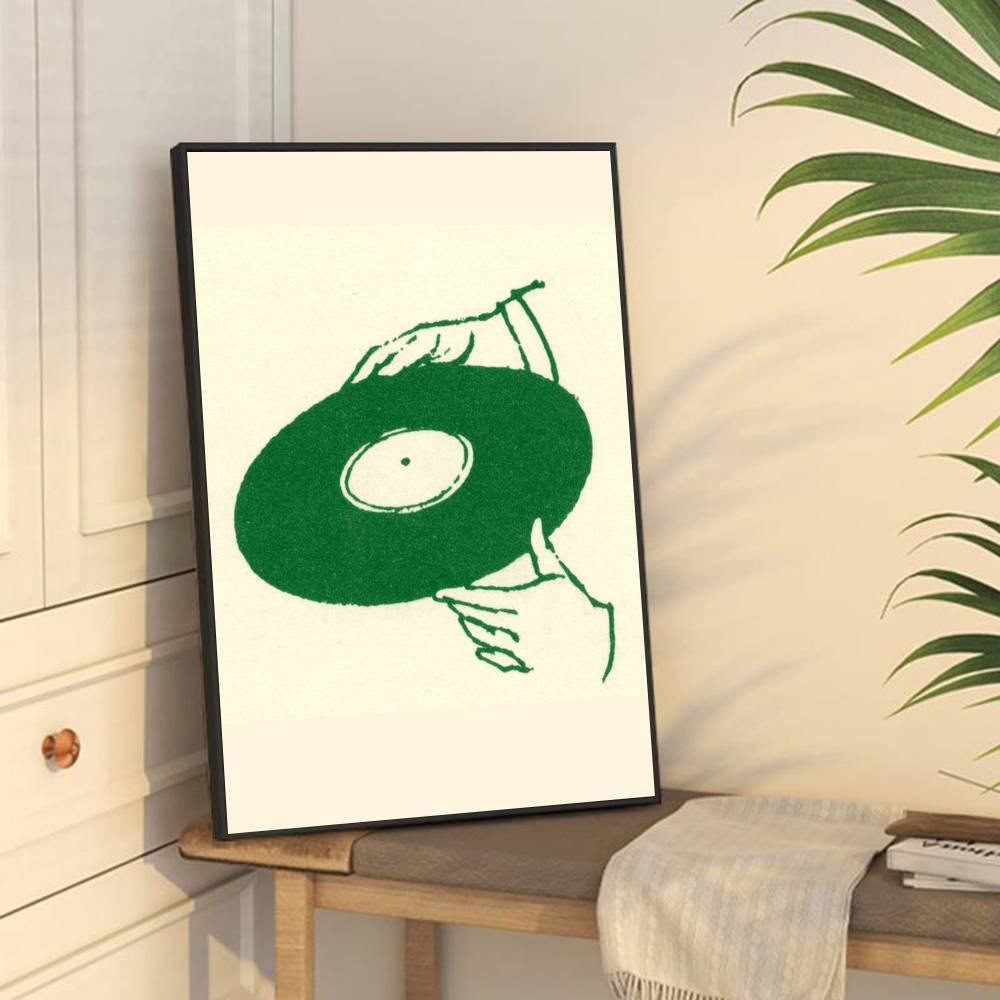 Retro Vinyl Record Print Mid Century Music Minimal Pastel DIY Sticky Poster Fancy Wall Sticker for Living Room Bar Decoration