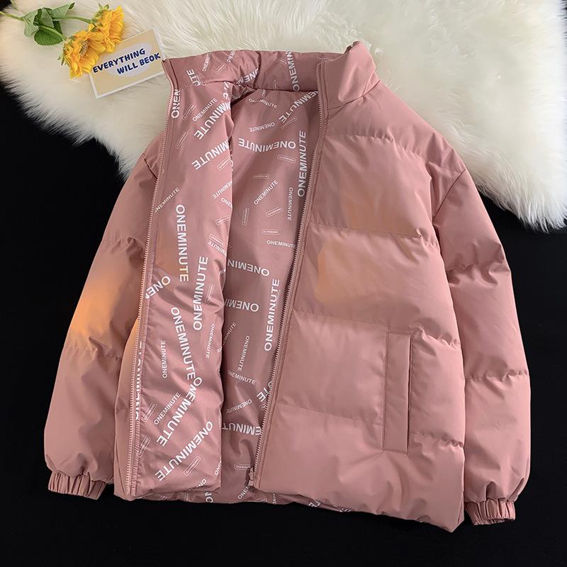 Double-sided Down Cotton-padded Clothes for Men, Winter Couples, Stand-up Collar Thickened Wave Warm Bread Clothes, Loose Coat for Men