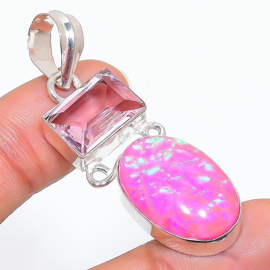 

Natural Pink Triplet Opal Handmade 925 Sterling Silver Pendant 1.97 w9B41