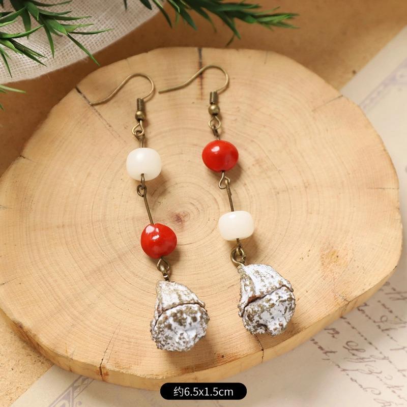 Retro Handmade Plant Fruit Earrings Pine Cone Literature and Art Chinese Medicine Dried Fruit Niche Creative Earrings Women