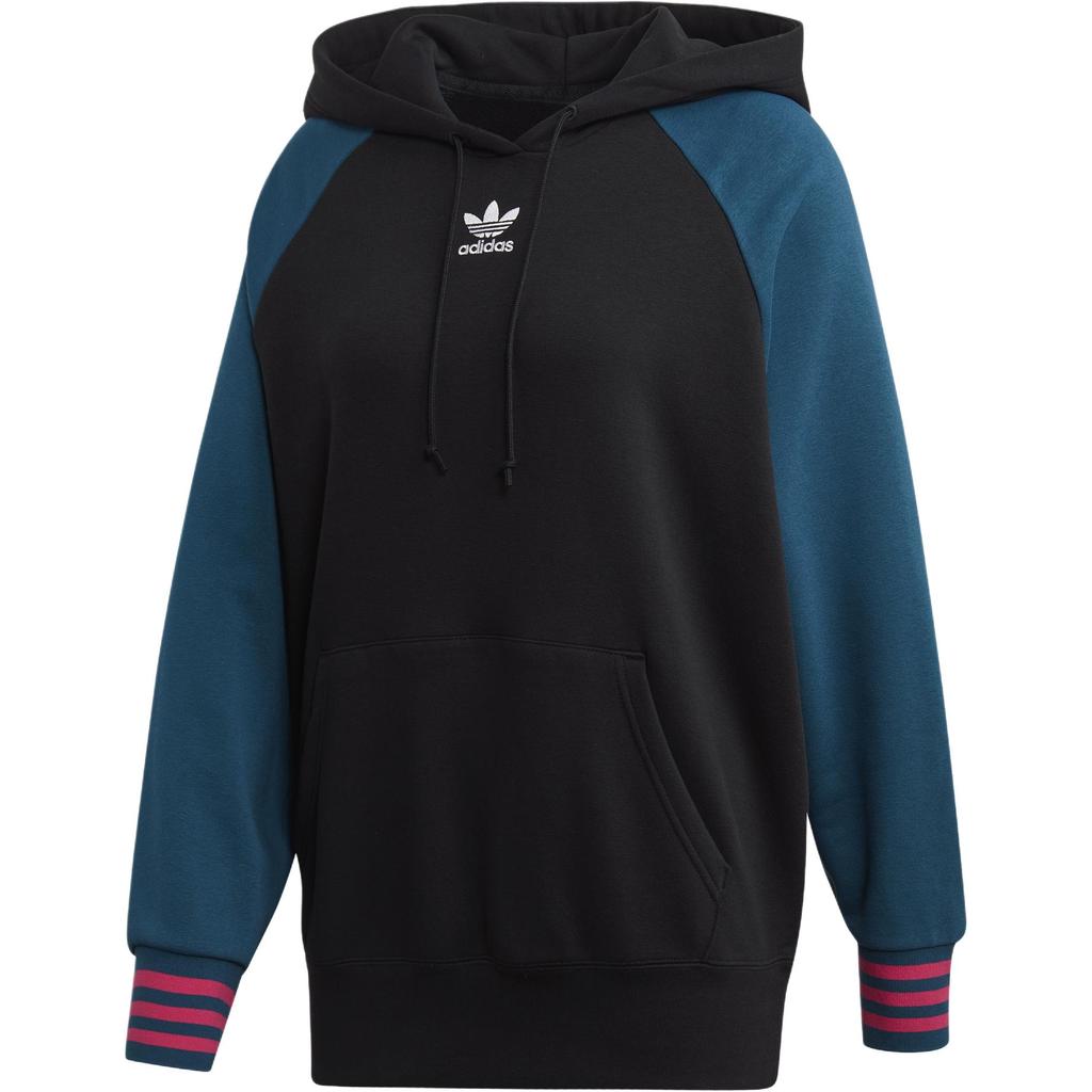 adidas Originals Color Block Logo Hoodie Women Hoodies Black Blue EJ8742