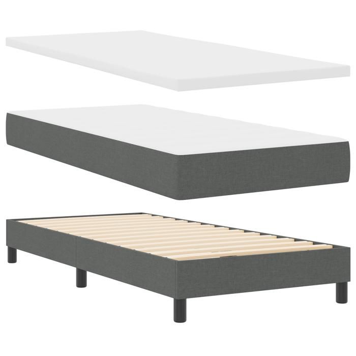 Lit à ressorts vidaXL avec matelas gris foncé 90x200 cm en tissu, Design de tête de lit lignes gris foncé 90 cm en tissu 3341021