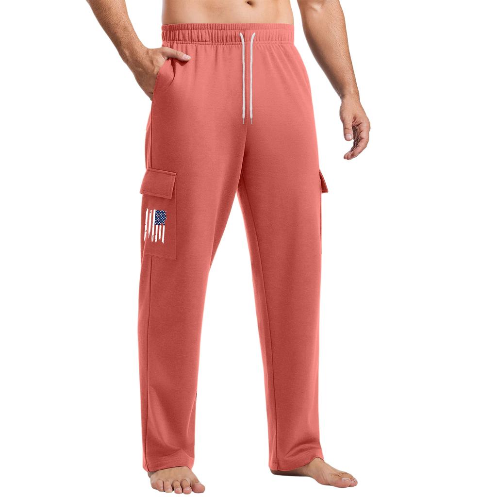 Men's Loose Casual Multi-pocket Work Pants, Youth Stretch Waist Drawstring Pants