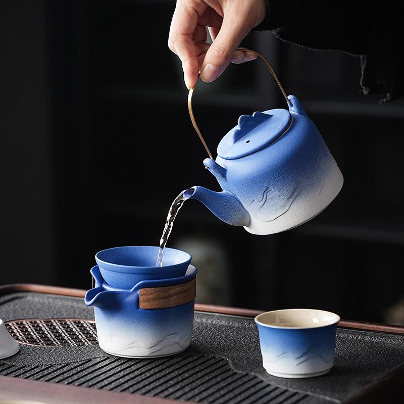 Shanhai Gradual Change Travel Tea Set Kung Fu Teacup Portable Teapot Office Ceramic Japanese Simple High-end