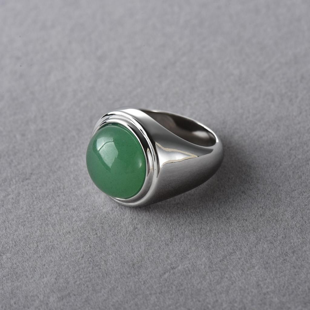 Fashion Retro Premium Metal Copper Plated Platinum Inlaid Green Dongling Ring Tide Niche Design Temperament Personalized Ring