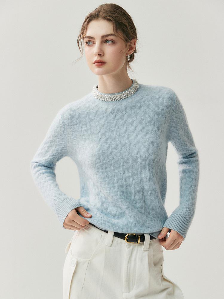RX|2025 Light Luxury Cashmere Sweater: Women's Diamond Jacquard Round Neck Knitwear