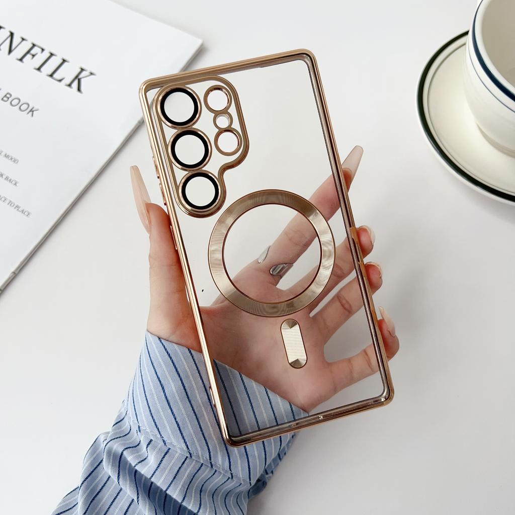 Luxury Plating For Magsafe Magnetic Case For Samsung S25 S24 S23 S22 S21 S20 FE Ultra Plus A06 A16 A55 A35 A25 A15 Clear Cover