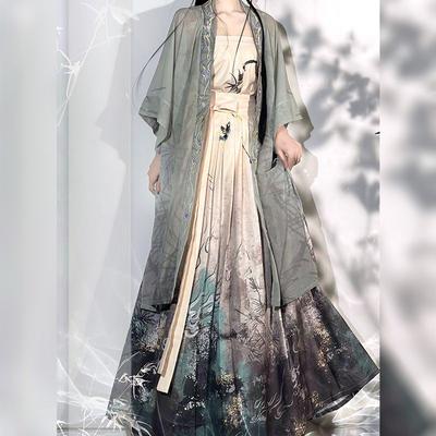 Hanfu im Stil der chinesischen Song-Dynastie für Damen, täglicher Frühlings- und Sommeranzug mit wadenlangem Faltenrock