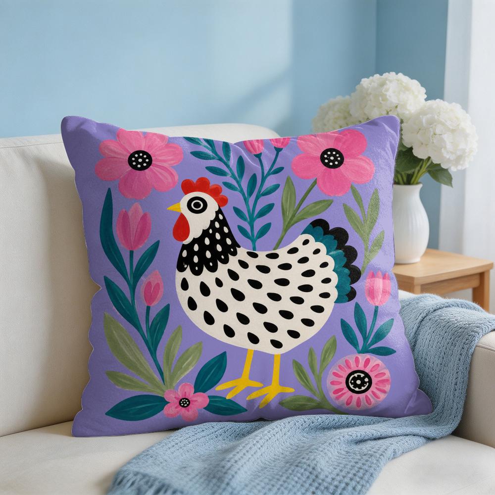 Spotted Rooster Flower Cushion Cover Short Plush Soft DoubleSided Printing Pillow Case Cozy Sofa Bedroom Home Decor Gift