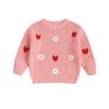 Baby Girl Sweater Long Sleeve Round Neck Strawberry Flower Embroidery Knit Pullover Toddler Tops