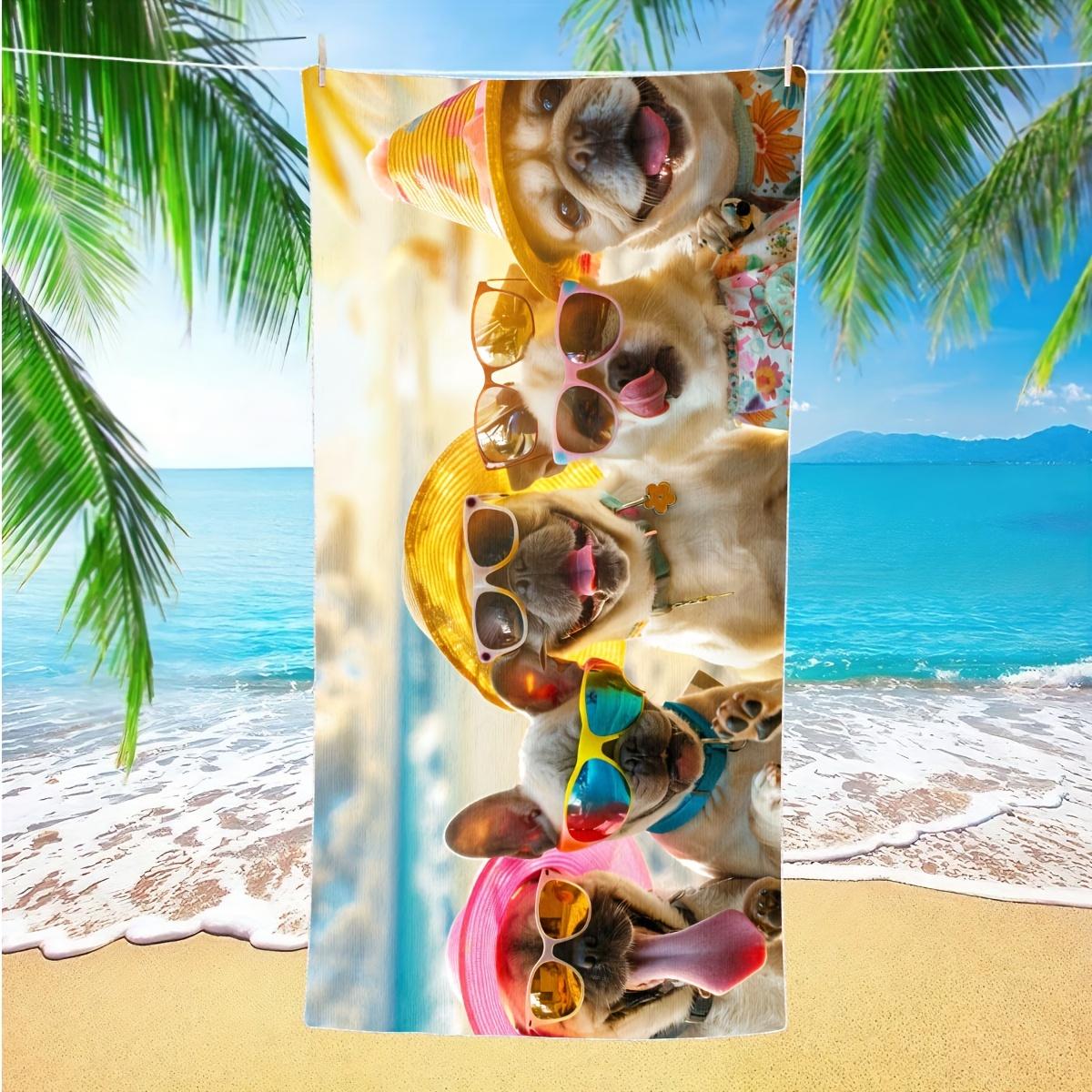 

Funny Dog Pattern Microfiber Beach Towel Quick Dry Lightweight Absorbent for Beach Pool Shower Yoga Camping Travel Outdoor Sport W30*H60(CM)