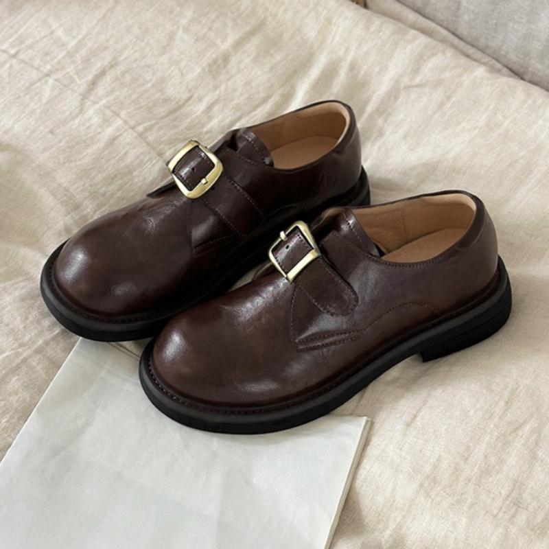 Fashion Women's Cowhide Metal Buckle Slip On Flats 2025 Spring Autumn Concise Leisure Flat Shoes High Quality Versatile Oxford Shoes