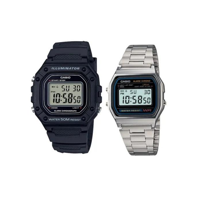 CASIO G-Shock W218H-1A W-218H-1A+A158WA-1 Black Strap+Silver