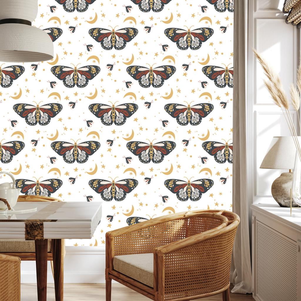 Rainbows and Butterflies Boho Wallpaper Graphite and Cream for Living Room and Bedroom 50x1000
