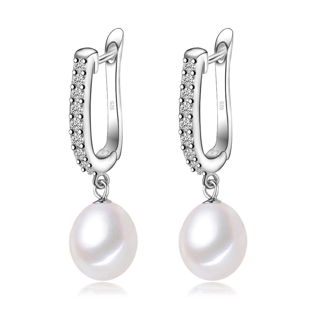 New Real Pearl 925 Sterling Silver Drop Earrings For Women Fashion Zircon Dangle Earrings Natural Freshwater Pearl Jewelry Hot