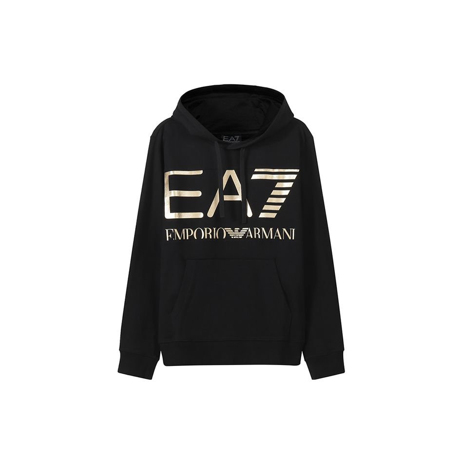 Emporio Armani EA7 FW22 Худи повседневное с принтом логотипа фольгой Мужские худи Черный 6LPM52-PJFGZ-0208 L