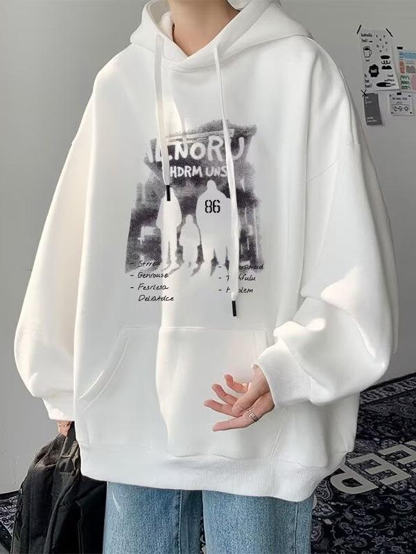 Men's Trendy Ins-Style Loose Hooded Sweatshirt, Letter Print, Versatile Jacket for Spring/Autumn 2024 Arrival.