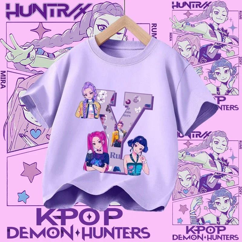 Cotton Tshirt for Girls Kpop Demon Hunter  Sports Tshirt  New Short Sleeve Casual Tshirt for Summer 2026  Letters AZ