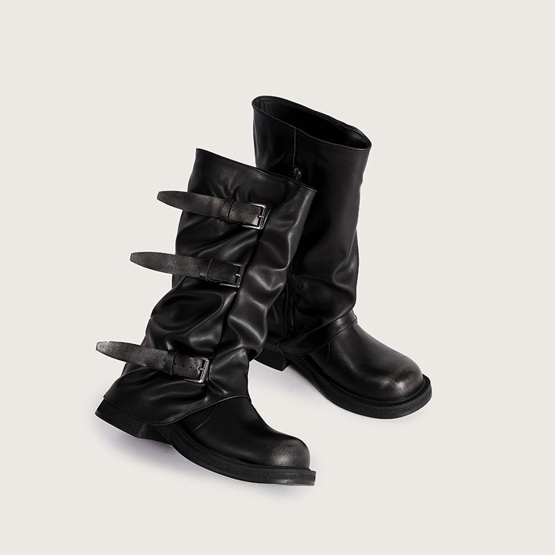 Niche retro thick heel mid-height boots western cowboy stack boots knight boots early autumn martin boots women's boots