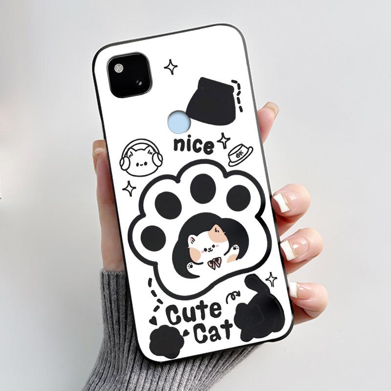 Coque Pour Google Pixel 4A 4 A 4G Noir Coque de Téléphone Esthétique Mignon Chat Dessin Animé Mince Souple TPU Silicone Arrière Pour Pixel4A Coquille