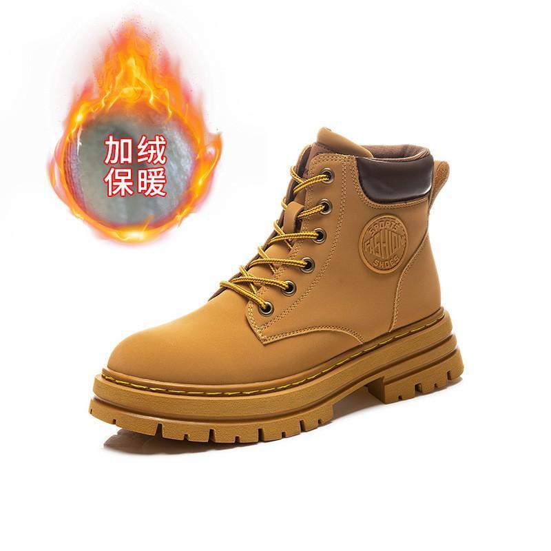 Couple leather rhubarb boots for women's new autumn and winter polished short boots for women's thick-soled Martin boots for women