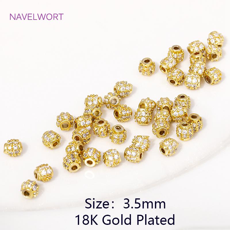 

18K Gold Plated Brass with Zircon Round Spacer Beads,Bracelet Beads For Jewelry Making,Beads Separators,DIY Jewelry Accessories 2 pieces
