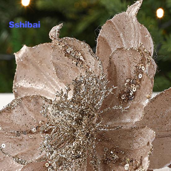 Glitter Artificial Flower Christmas Tree Decoration Vibrant Color Realistic Looking Easy To Hang Faux Flower Holiday Party Ornament