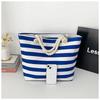 New Striped Large Capacity Shopping Bag Compilation Tote Bag