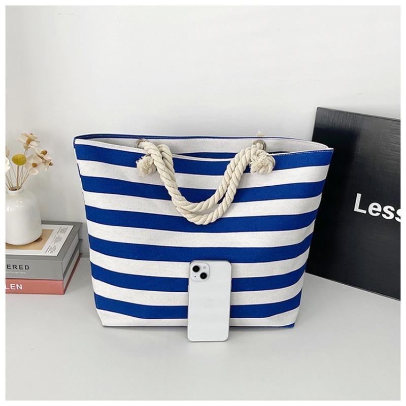 New Striped Large Capacity Shopping Bag Compilation Tote Bag