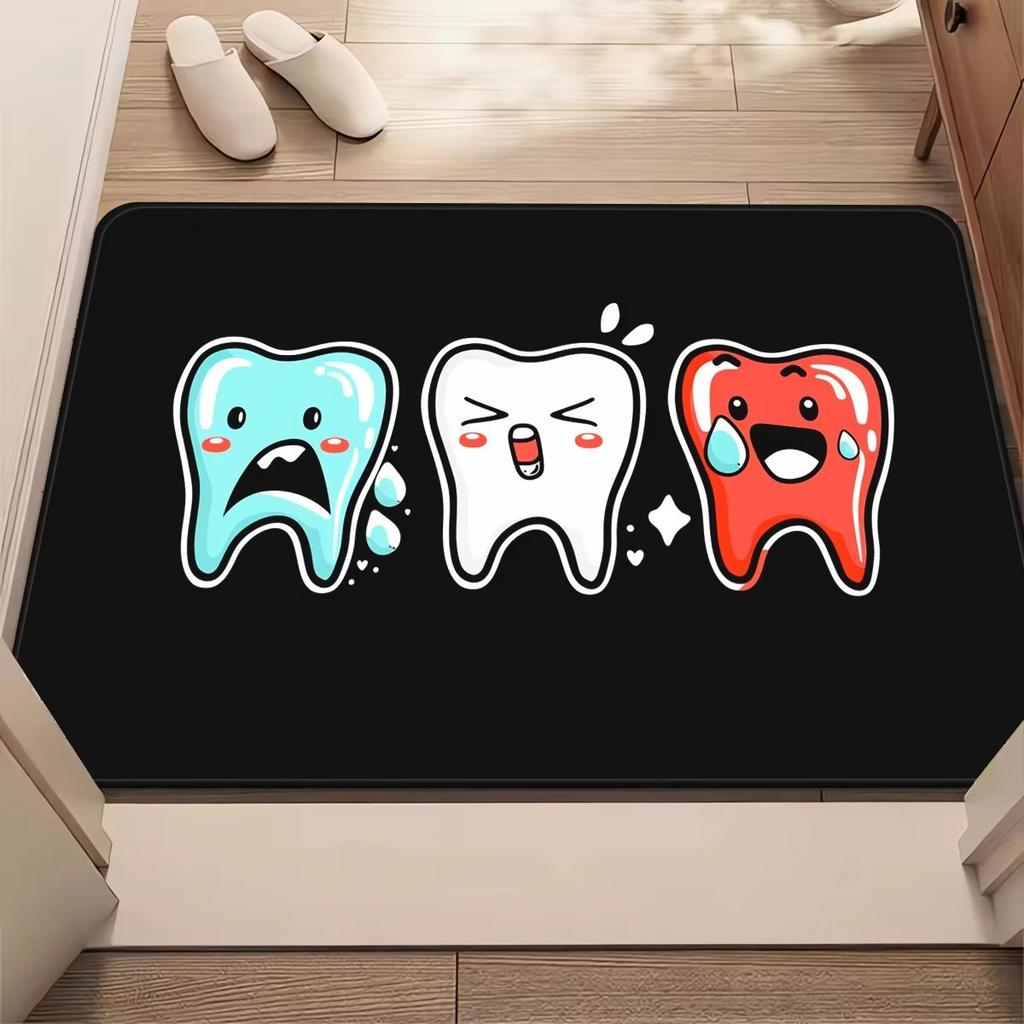 1pc WELCOME Black and White Tooth Graphic Doormat,, for Dental/Office/Clinic, for Living Room, Bathroom, Laundry Room