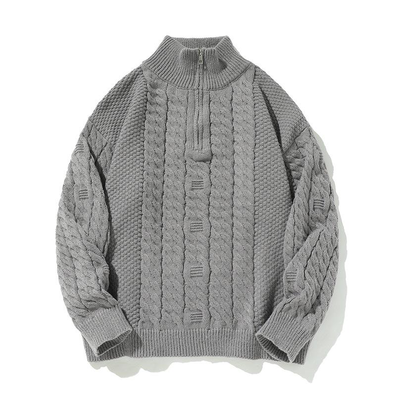 2026 Korean-Style Half-Zip Knit Sweater: Solid Color, Half-High Collar, Casual Autumn/Winter Youth Fashion.