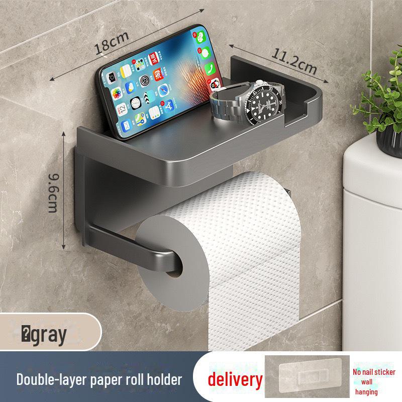 

Настенный держатель для бумажных полотенец без сверления для домашнего использования double-layer toilet paper holder серый