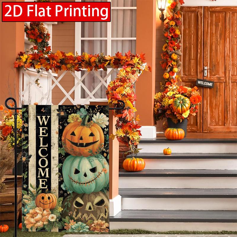2D Flat, 2D Flat Halloween Pumpkin Welcome Garden Flag_2 (1)- Outdoor Garden Flag Double-sided Home Decoration Courtyard Decoration Outdoor Decoration