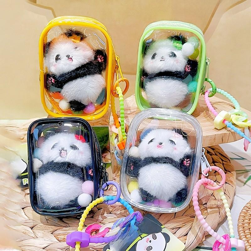 Ink Blue Jinnew Mini Panda Set Pendant Cute Plush Keychain And Transparent Bag