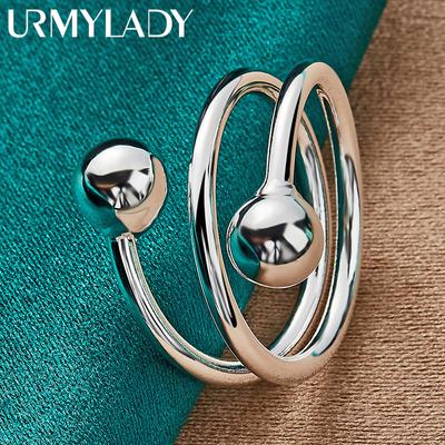 925 Sterling Zilver Dubbele Ronde Hoofd Ring Fashion Charm Sieraden MR003