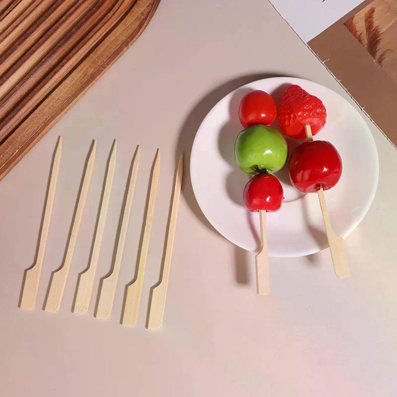 100Pcs 12CM Bamboo BBQ Skewers Hamburger Garnish Bamboo Sticks Disposable Barbecue Forks Party Cocktail Buffets Meat Fruit Tools