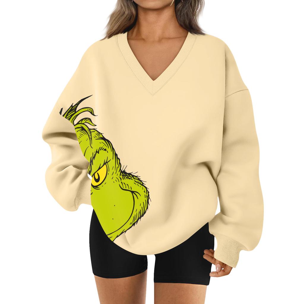 Women's Loose And Comfortable Letter V-neck Sportswear Long-sleeved Sweatshirt Daily Matching Clothes