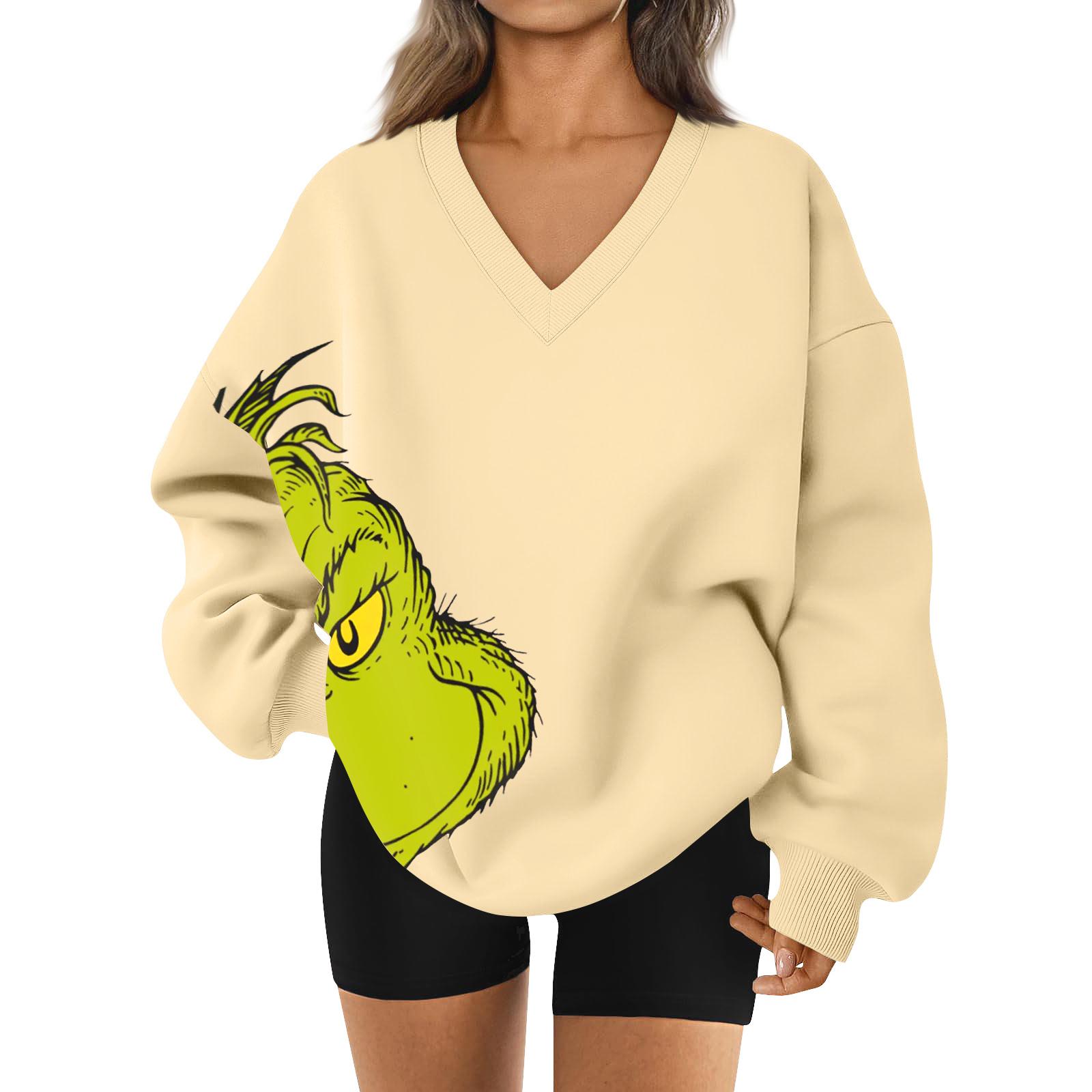 

Women s Loose And Comfortable Letter V-neck Sportswear Long-sleeved Sweatshirt Daily Matching Clothes L бежевий