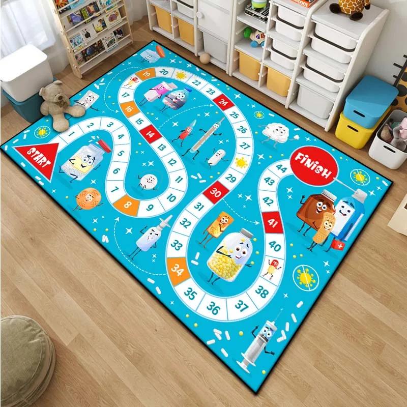 Cartoon Snake and Ladder Board Game Pattern Living Room Bedroom Carpet Bedside Bathroom Floor Mat 15 Sizes Kid's Room Play Mats