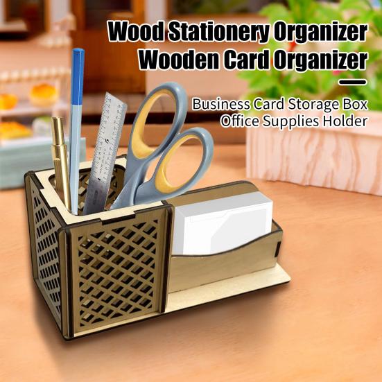 

Деревянный держатель для визитных карточек большой емкости для домашнего офиса, школы, рабочего стола, визитной карточки, ручки, стационарный ящик для хранения, дисплей